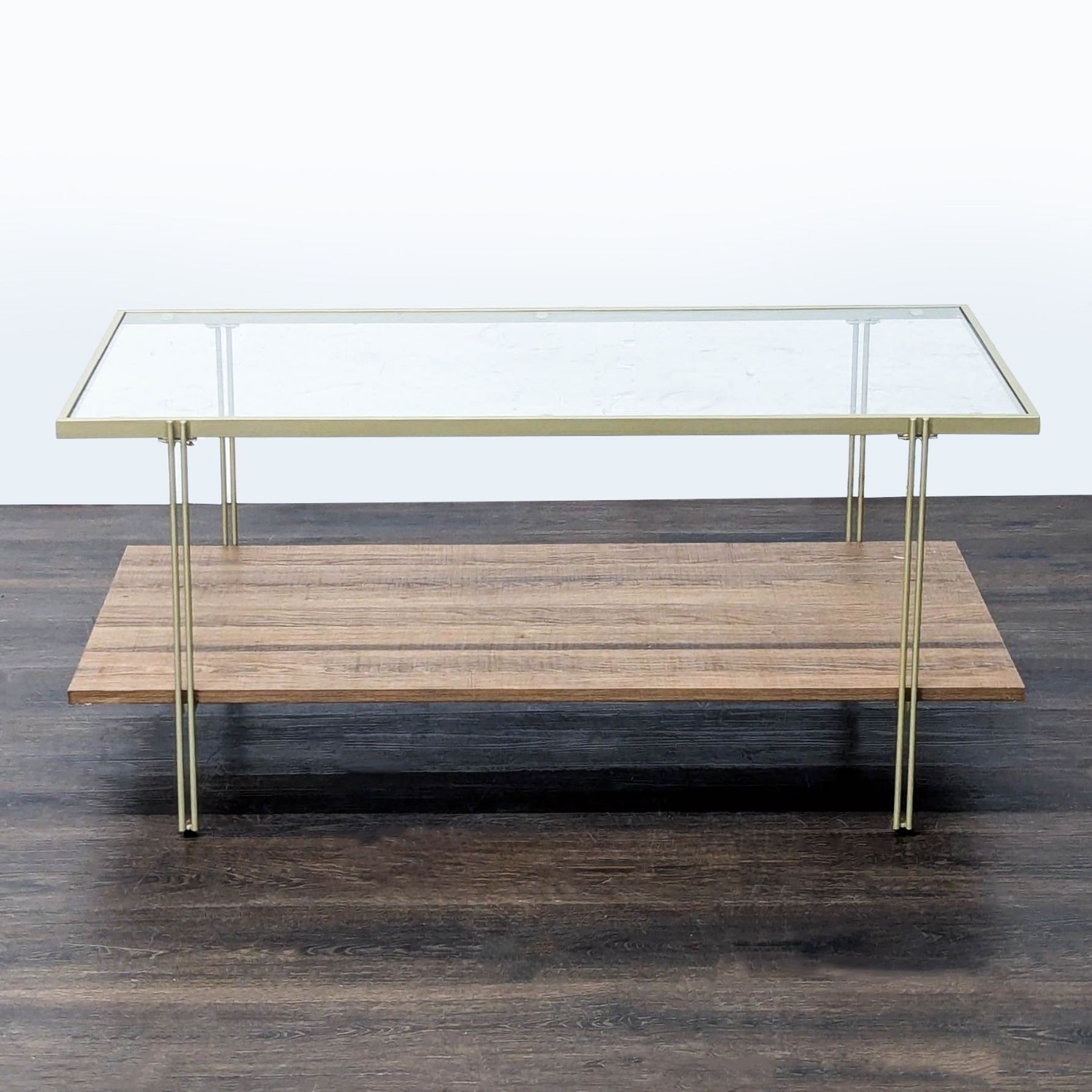 Glass Top Coffee Table with Shelf on Metal Frame	 - image-5