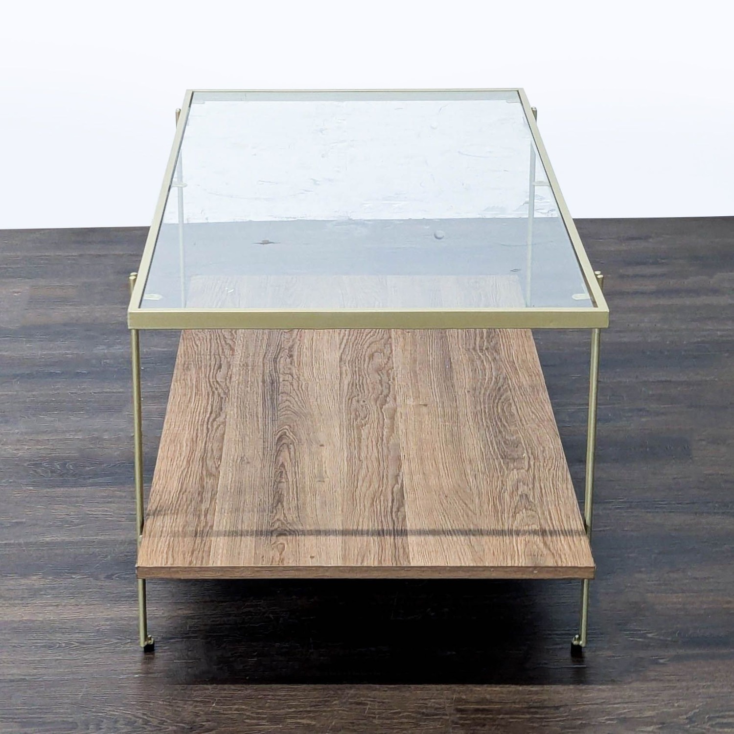 Glass Top Coffee Table with Shelf on Metal Frame	 - image-3