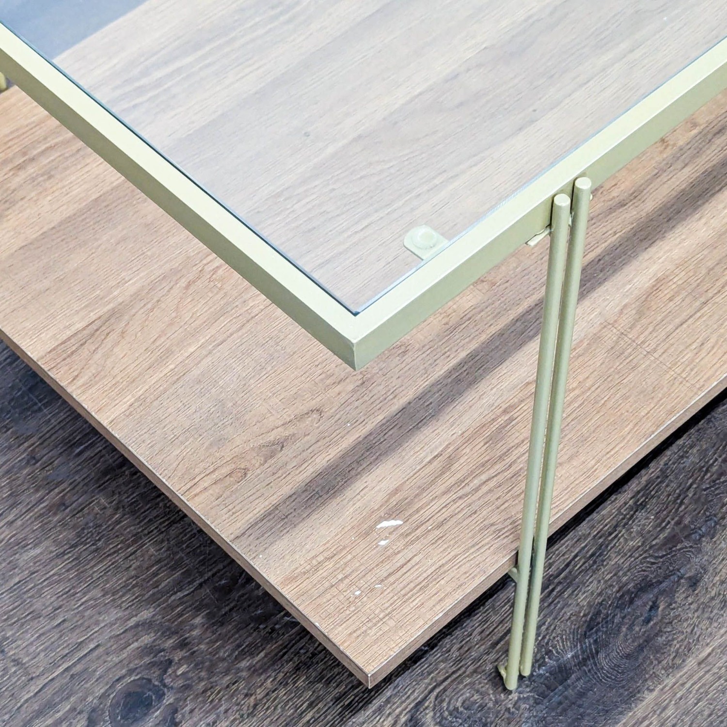 Glass Top Coffee Table with Shelf on Metal Frame	 - image-2
