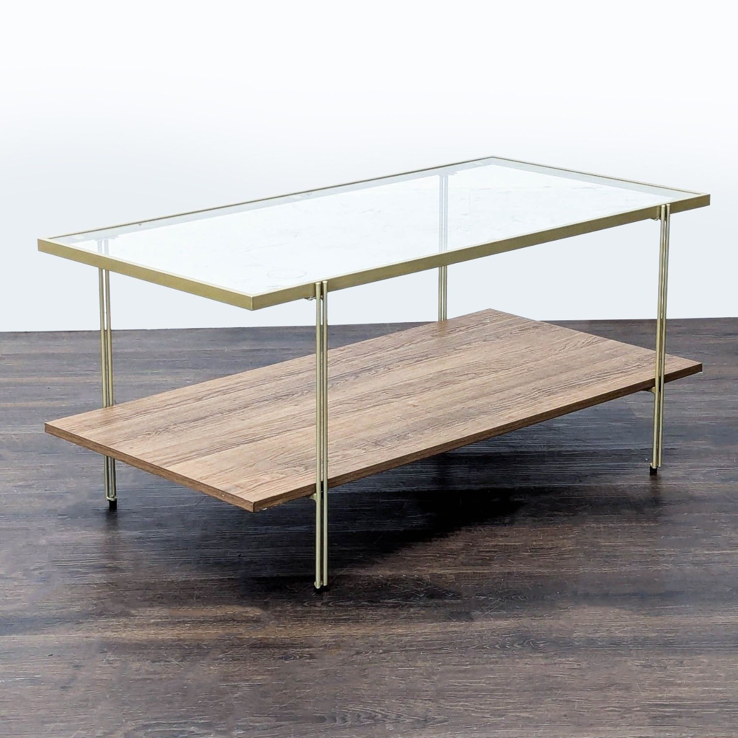 Glass Top Coffee Table with Shelf on Metal Frame	 - image-4