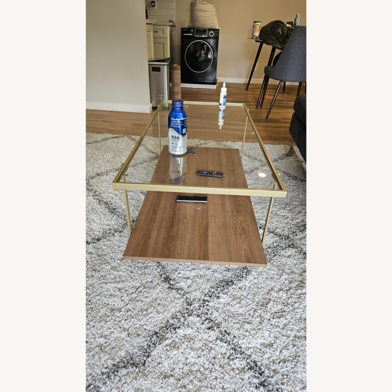Glass Top Coffee Table with Shelf on Metal Frame	 - image-1