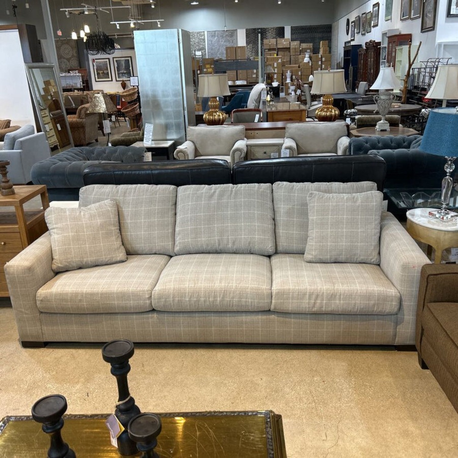 Mcreary Modern Plaid Fabric Track Arm Sofa - image-4