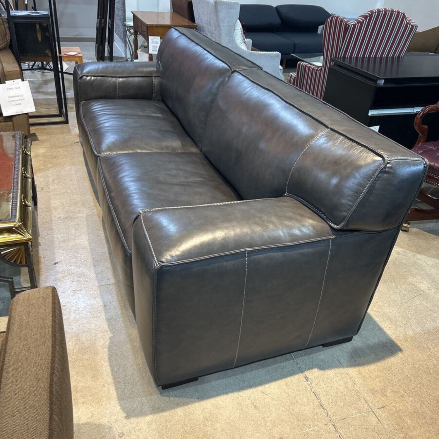 Contemporary Leather Track Arm Sofa Granite  - image-1