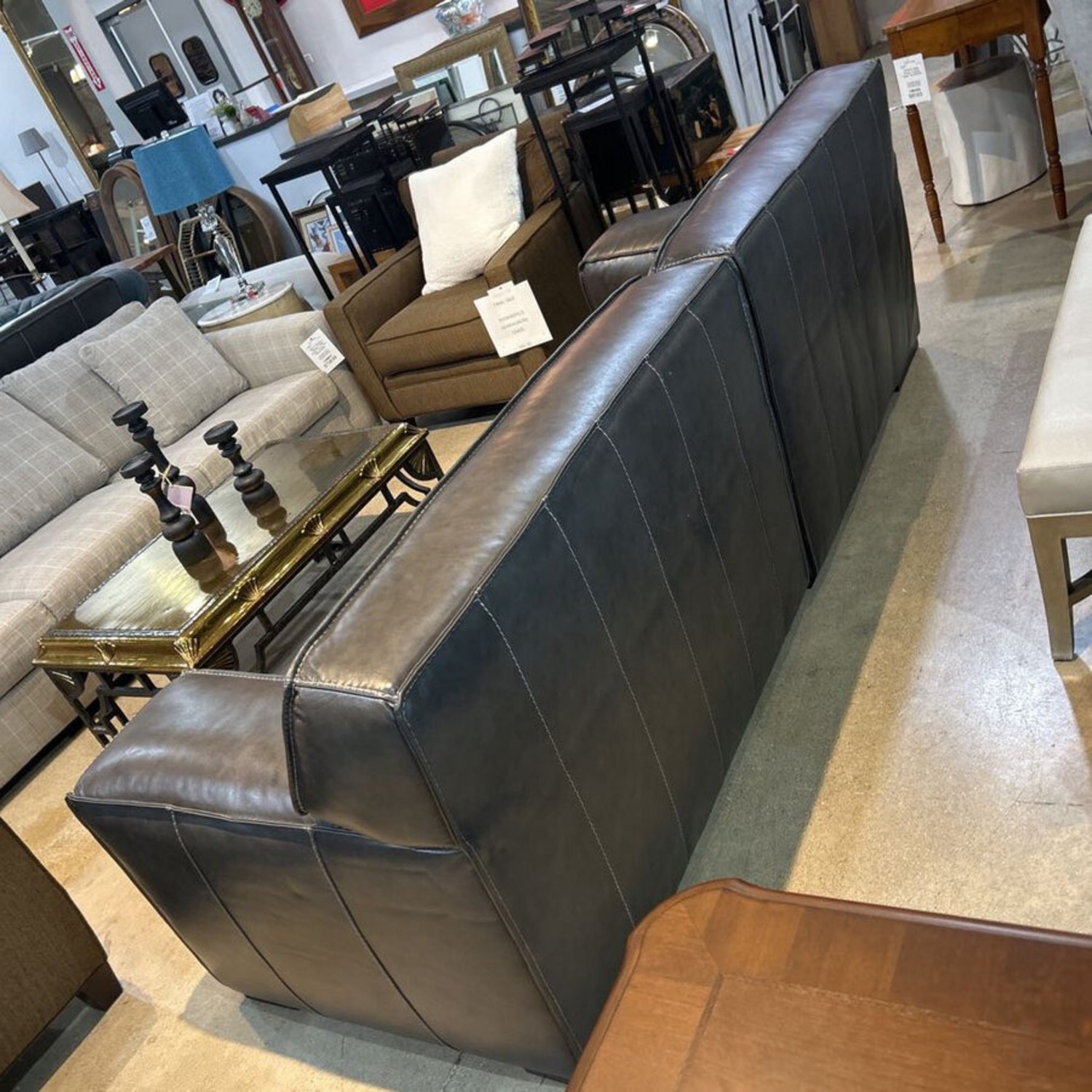 Contemporary Leather Track Arm Sofa Granite  - image-2