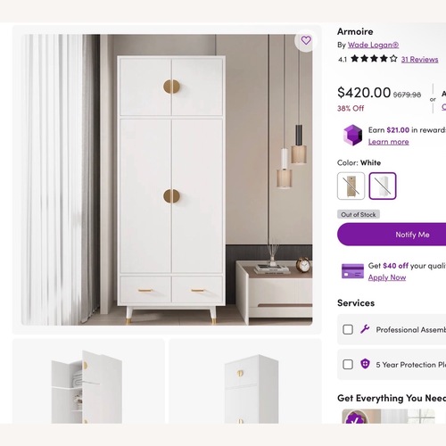 Used Wayfair White Armoire for sale on AptDeco
