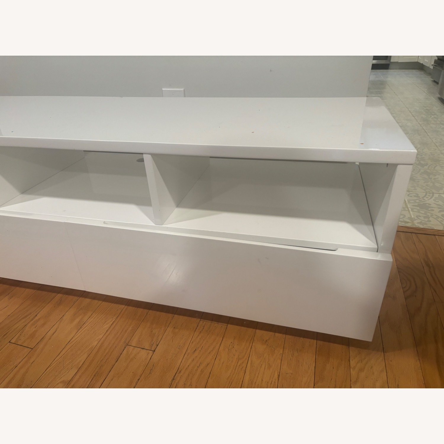 CB2 White Glossy Modern Media Stand  - image-1