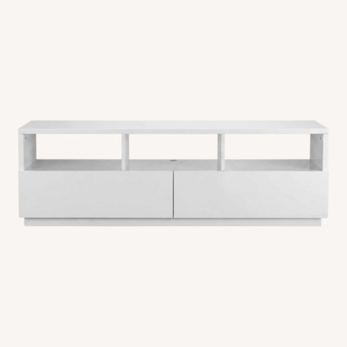 Used CB2 White Glossy Modern Media Stand  for sale on AptDeco