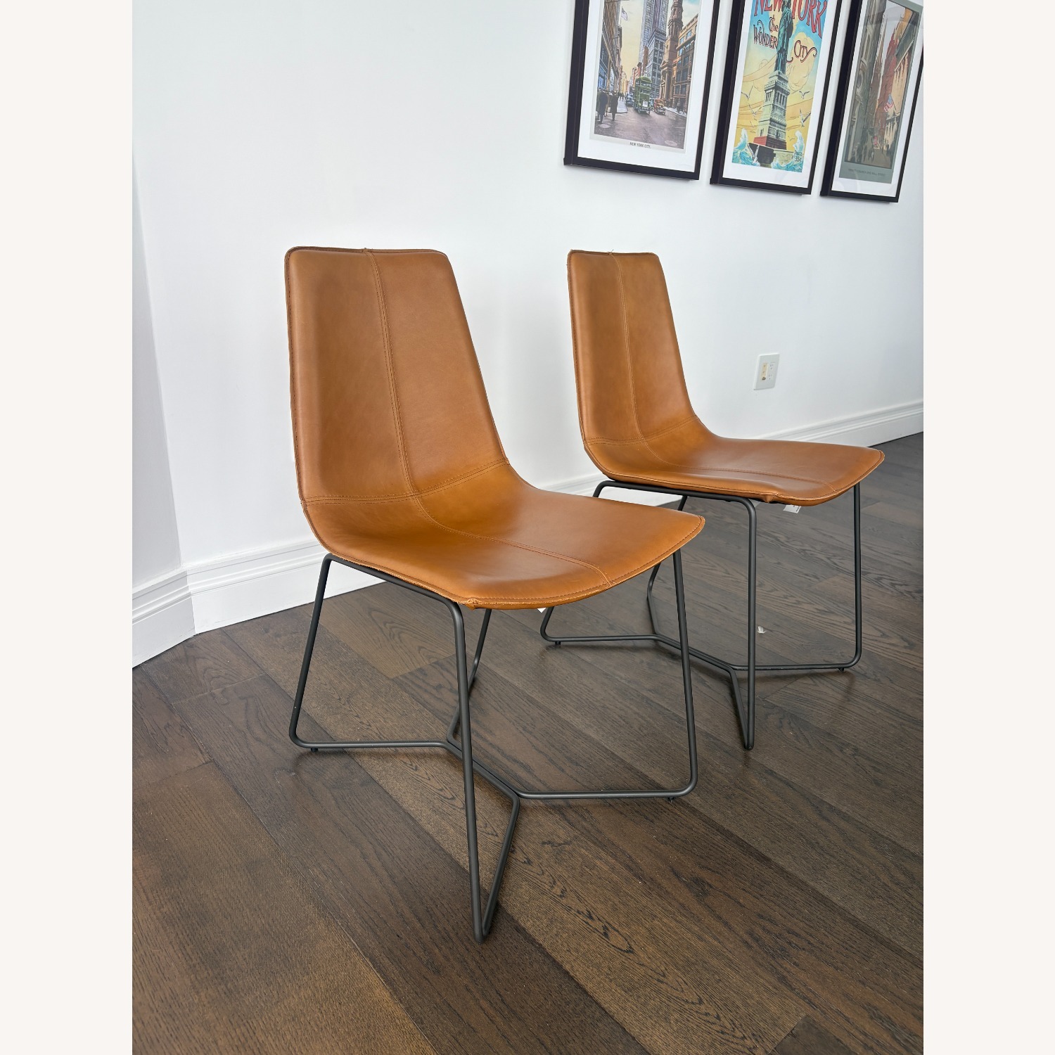 West Elm Light Brown Leather Dining Chairs - image-1