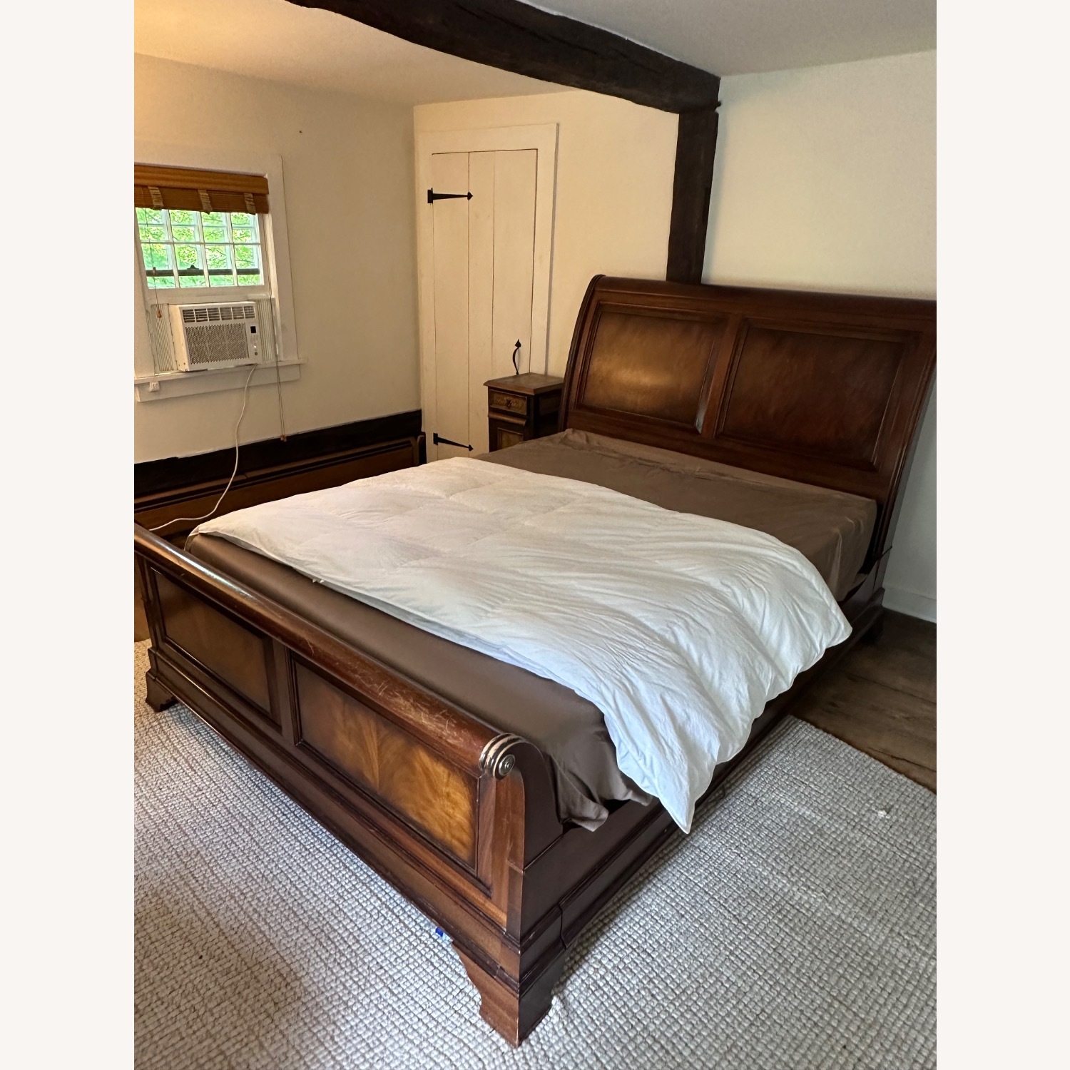 Vintage Queen Ethan Allen Newport Wood Sleigh Bed - image-1