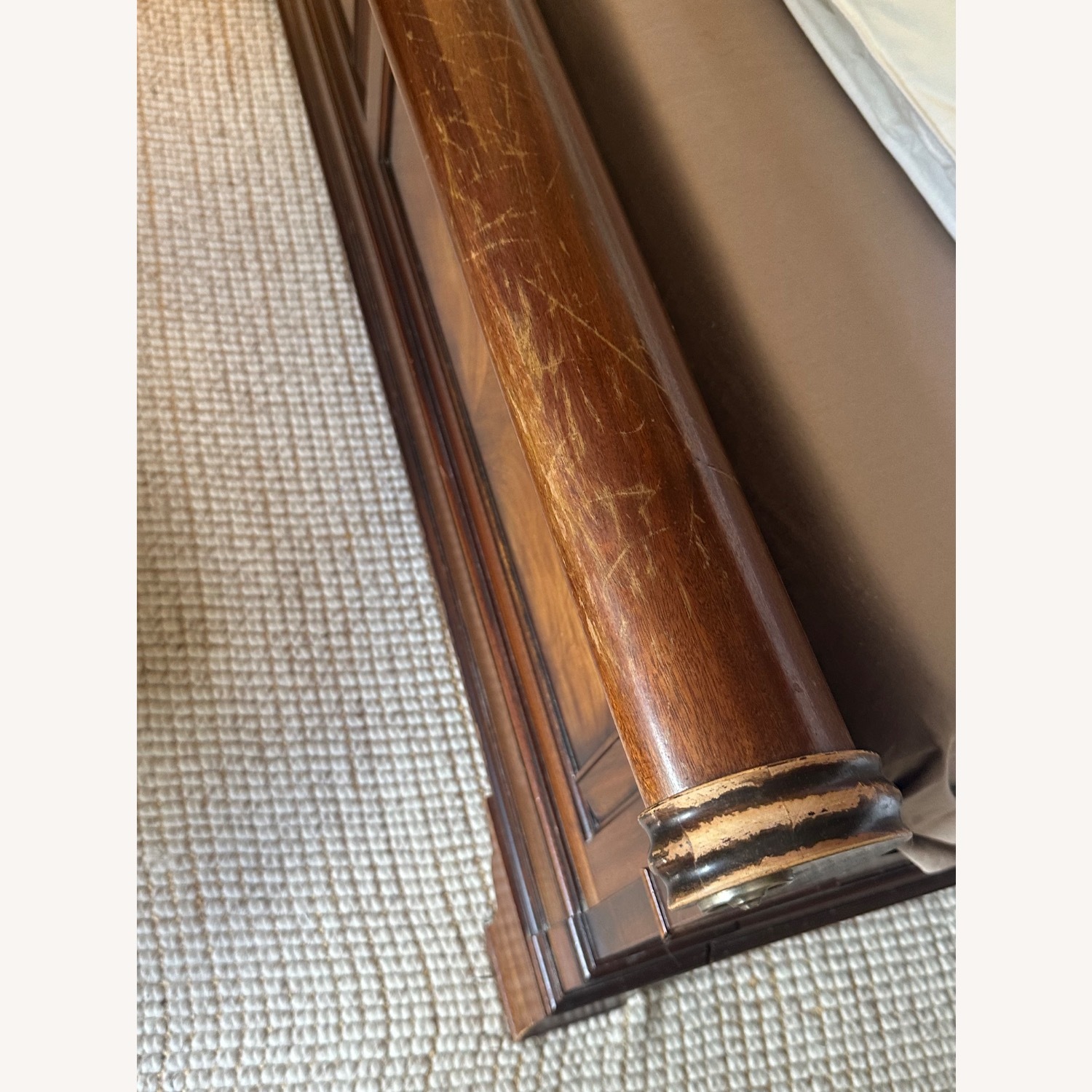 Vintage Queen Ethan Allen Newport Wood Sleigh Bed - image-6