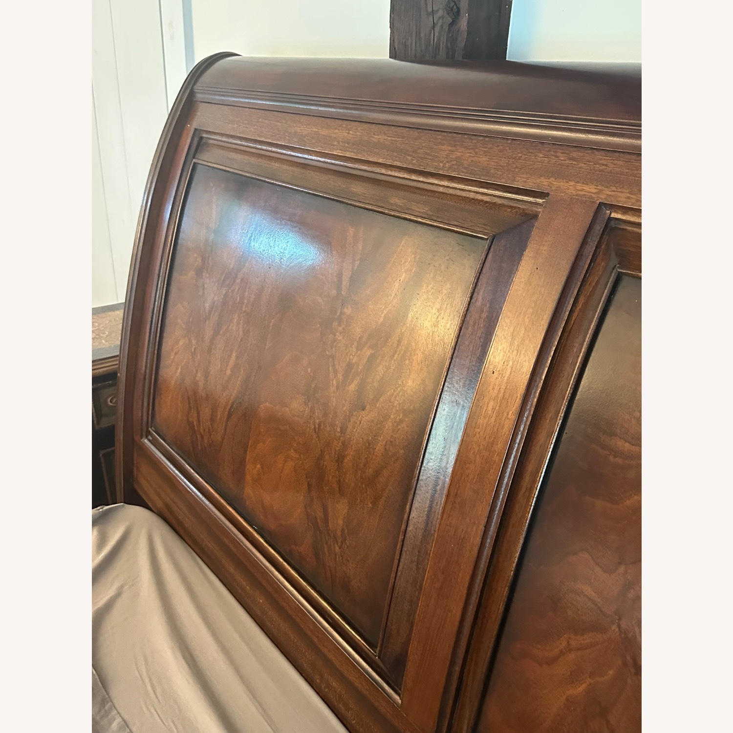 Vintage Queen Ethan Allen Newport Wood Sleigh Bed - image-11