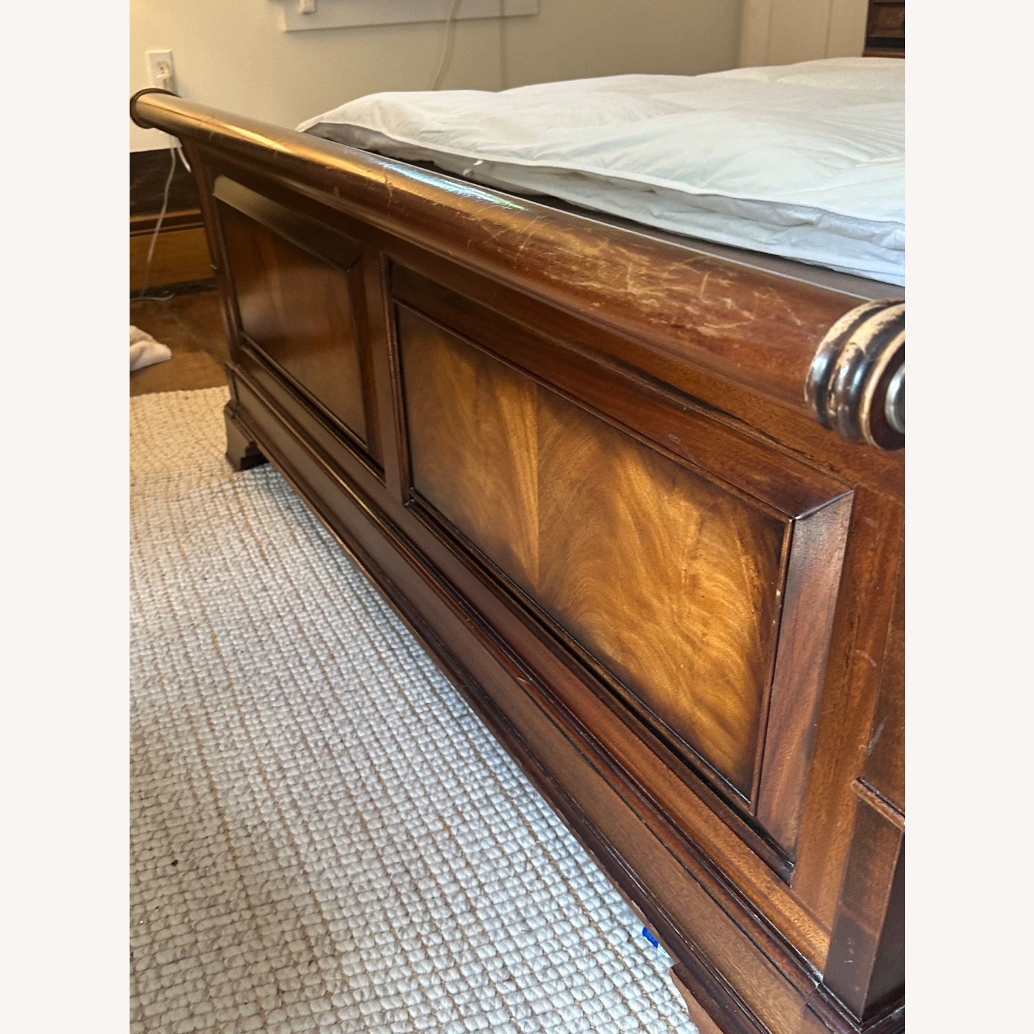 Vintage Queen Ethan Allen Newport Wood Sleigh Bed - image-4