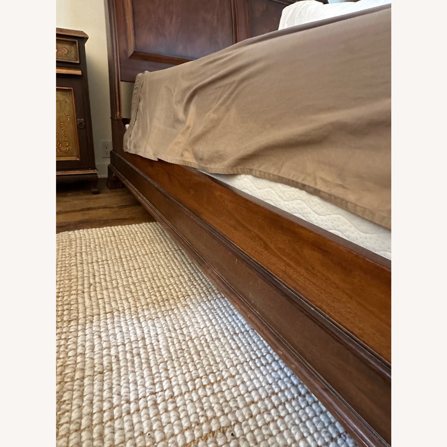 Vintage Queen Ethan Allen Newport Wood Sleigh Bed - image-2