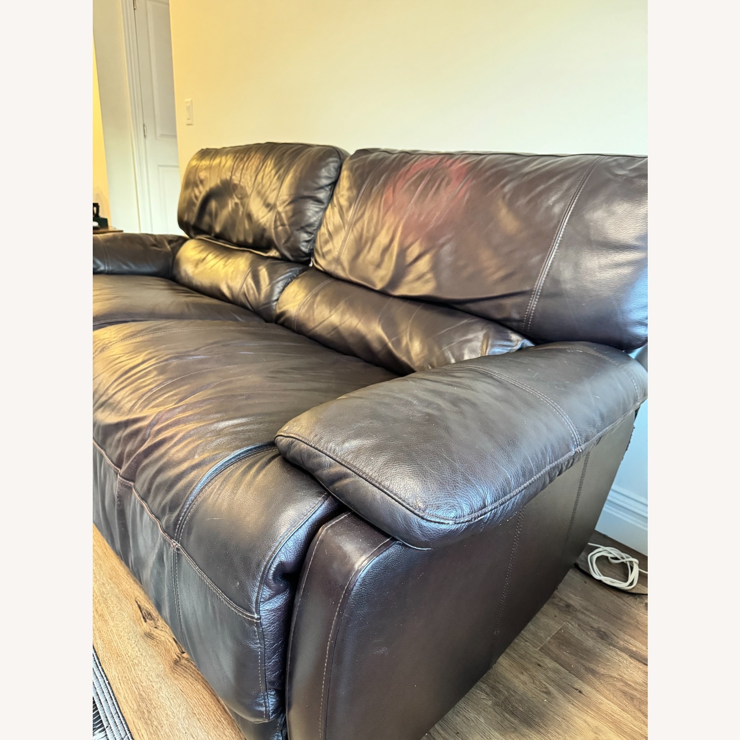 Dark Brown Leather 2 Seater Electric Recliner Sofa - image-2