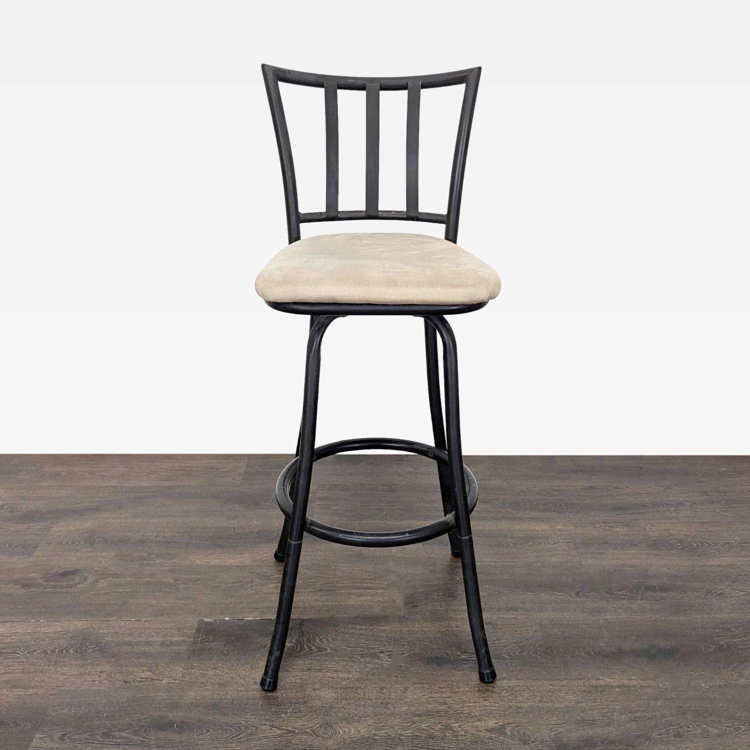 Metal Bar Stool with Cushioned Beige Seat  - image-4