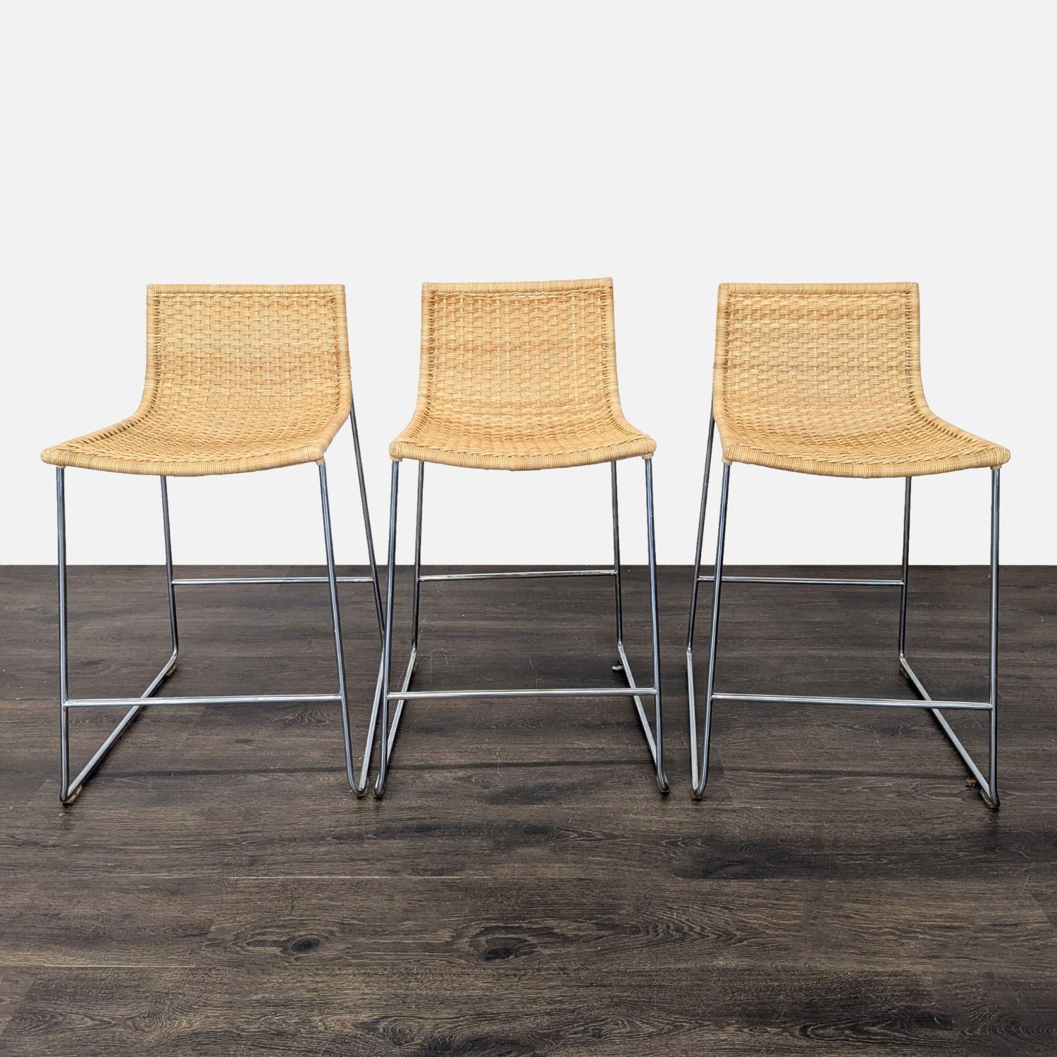 Set of 3 Rattan Woven Counter/Bar Stools	 - image-4