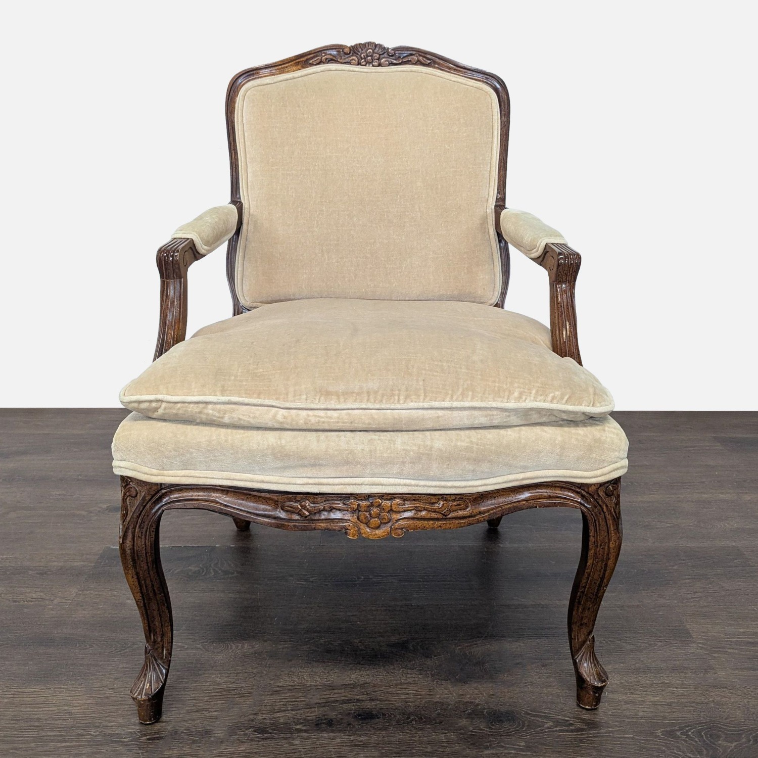 Louis XV Style Carved Wood Fauteuil Armchair	 - image-4