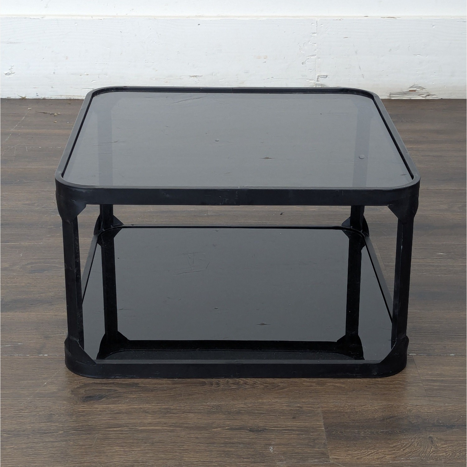 Metal and Glass Coffee Table with Mirror Shelf - image-1