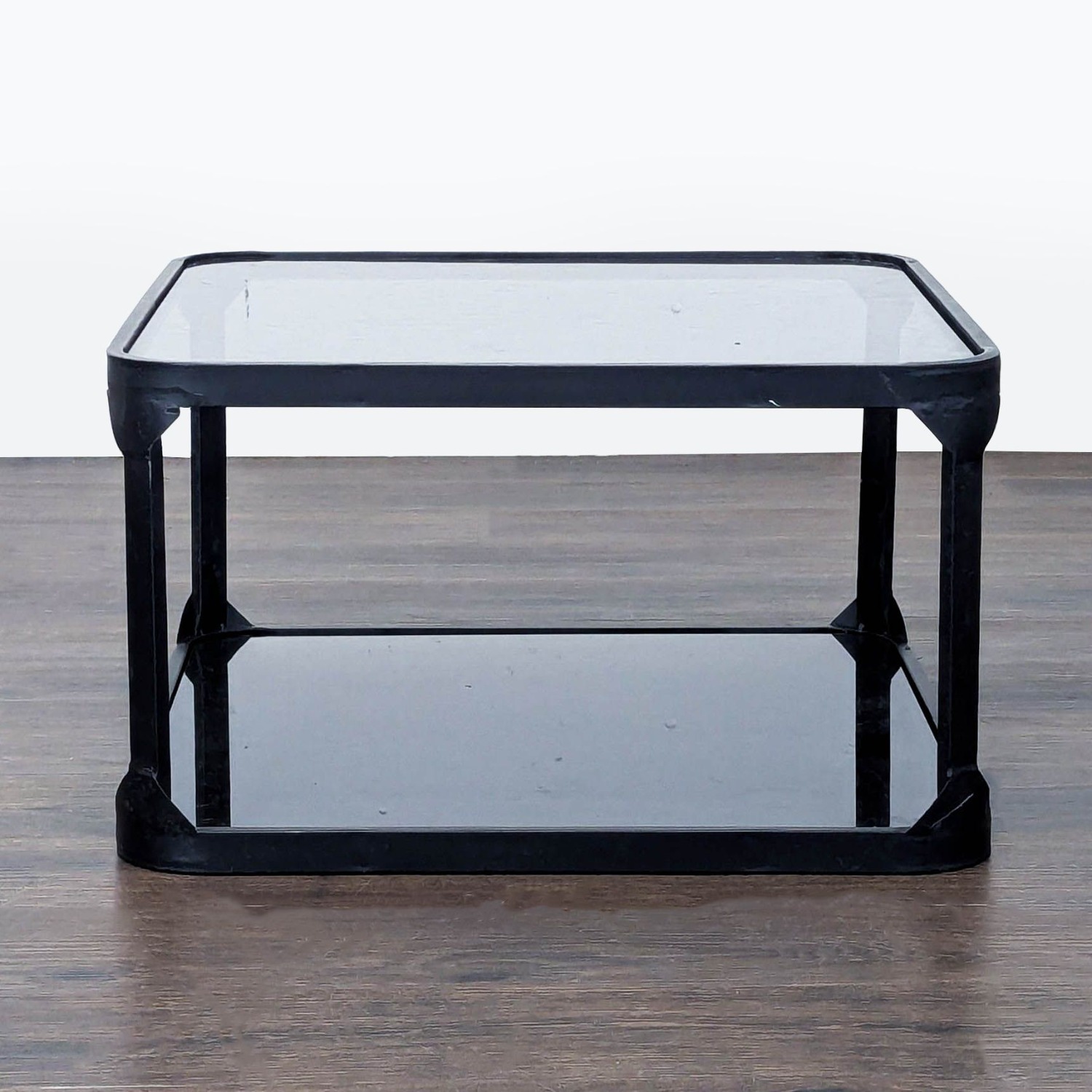 Metal and Glass Coffee Table with Mirror Shelf - image-3