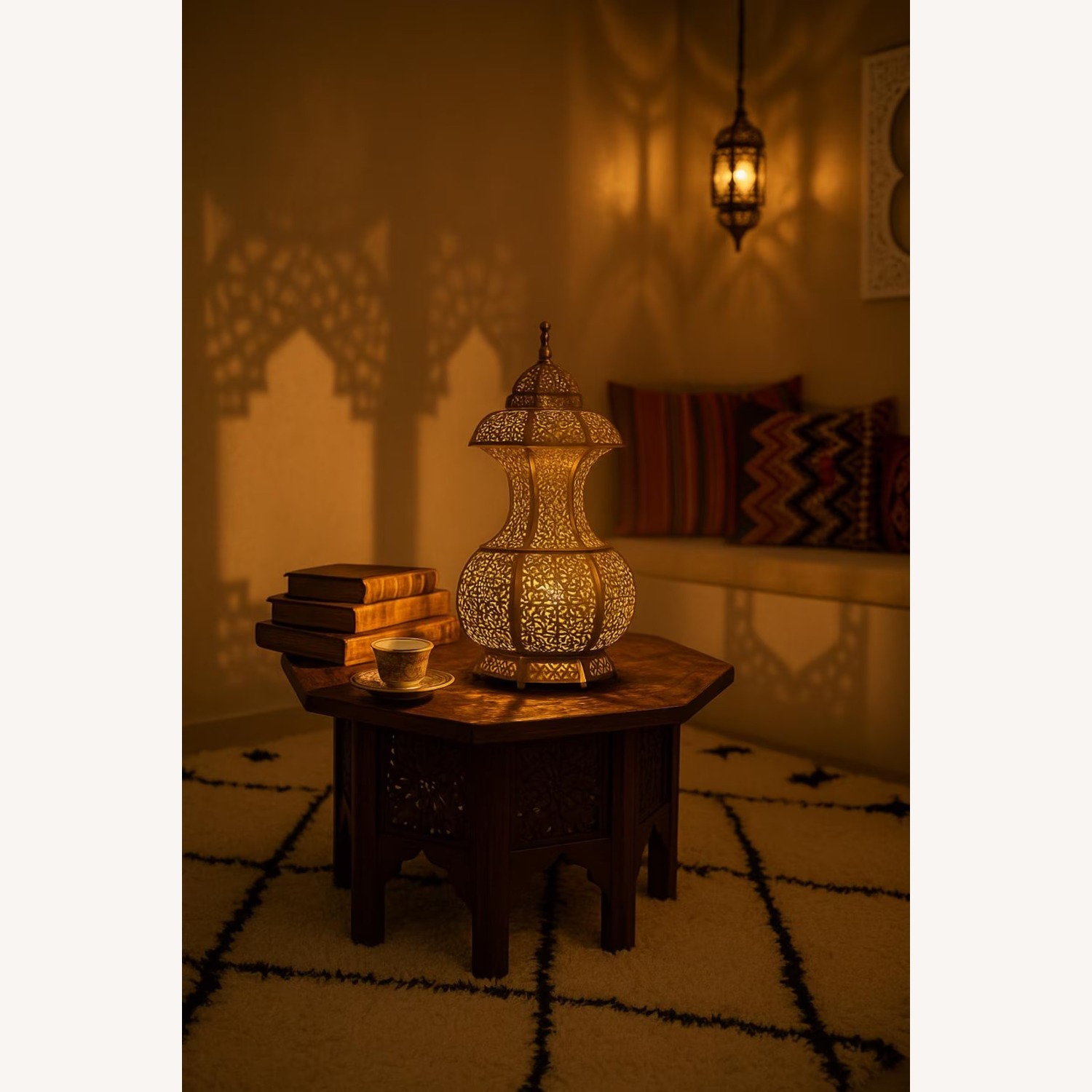 Moroccan Brass Floor Lamp Vintage Gold Dome - image-2
