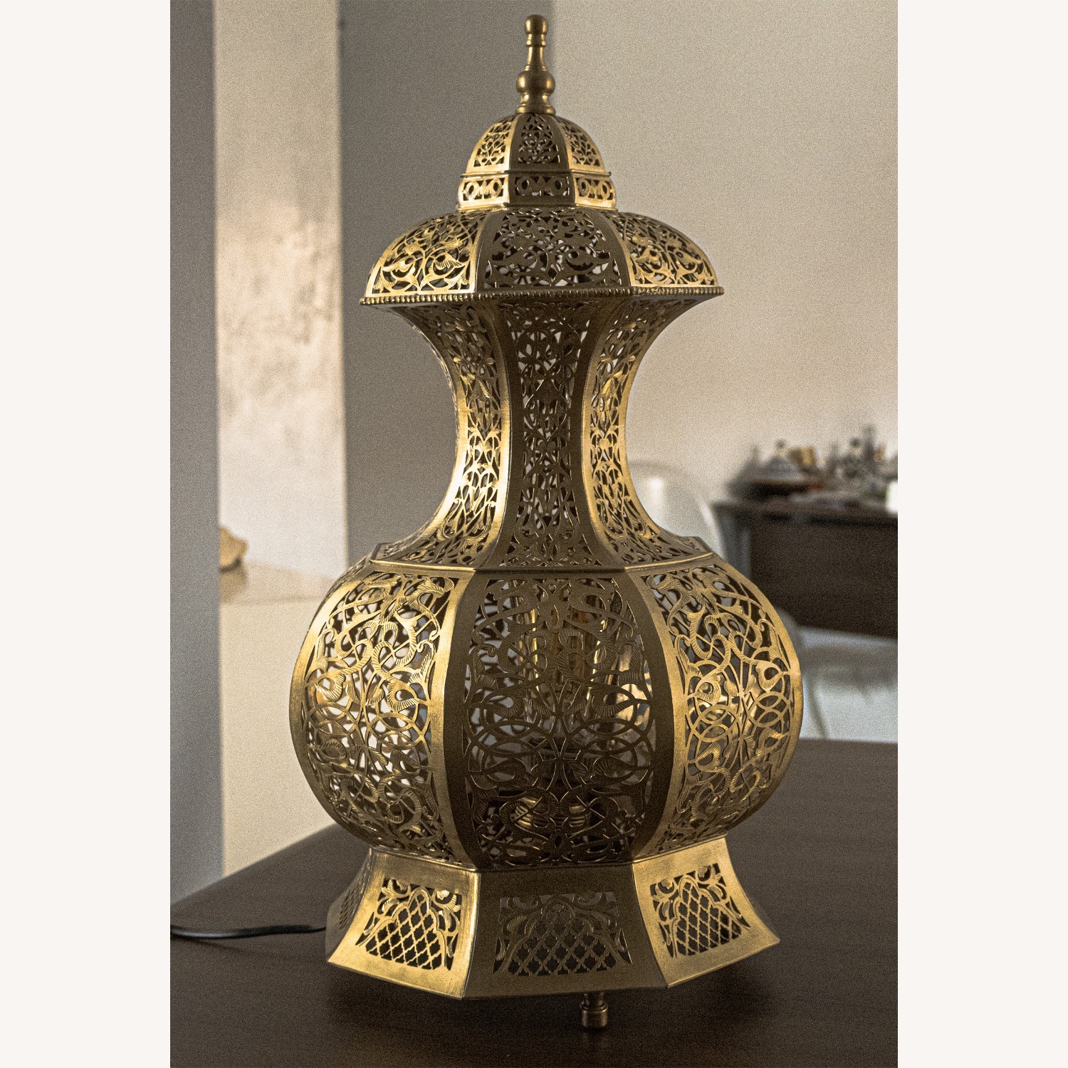Moroccan Brass Floor Lamp Vintage Gold Dome - image-5