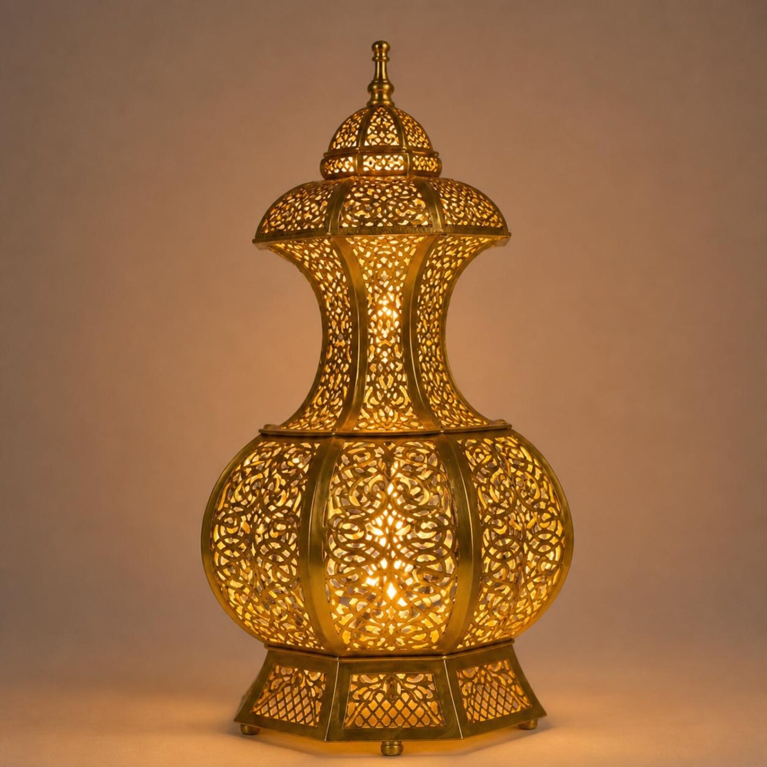 Moroccan Brass Floor Lamp Vintage Gold Dome - image-3