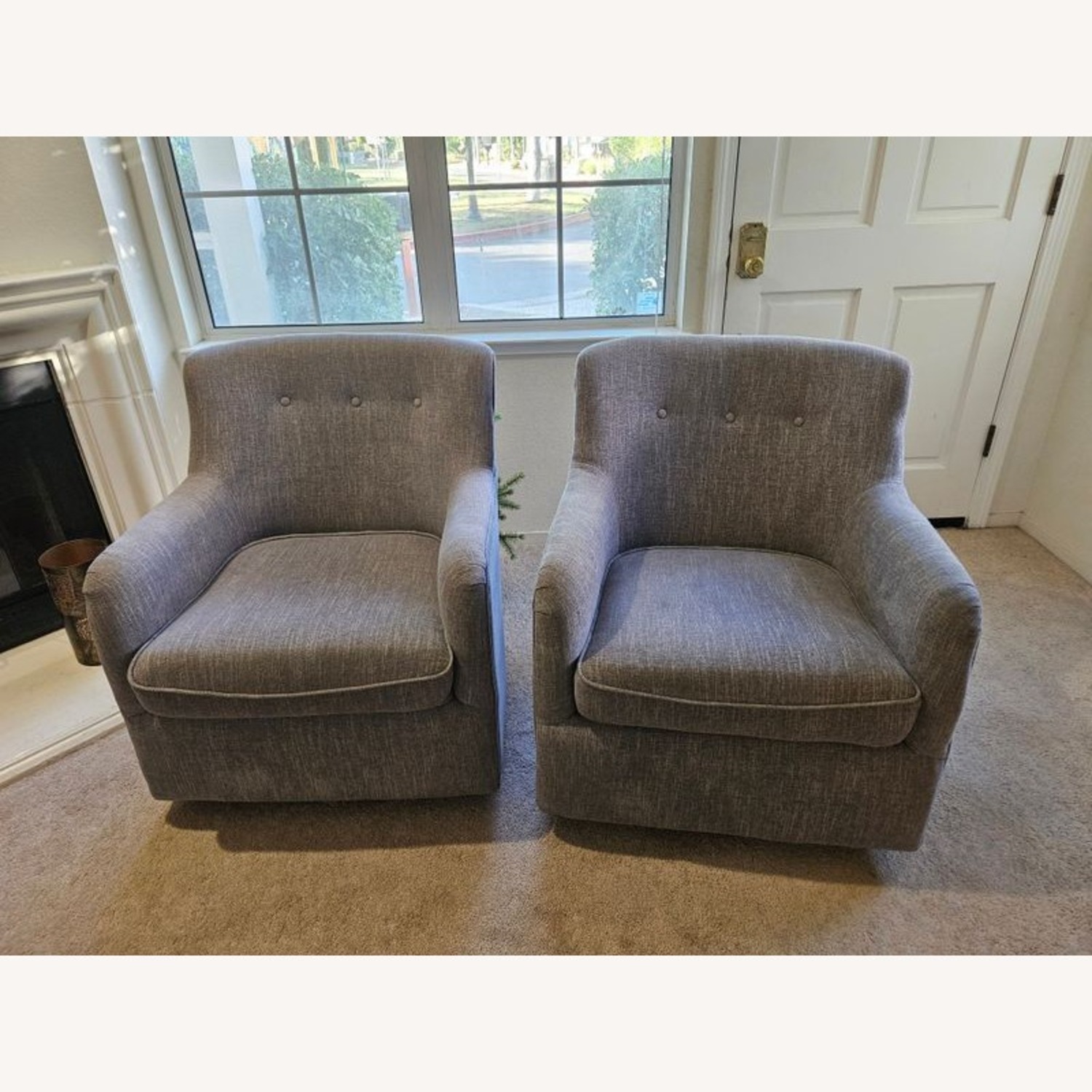 Modern Grey Fabric Swivel Lounge Chair  - image-1