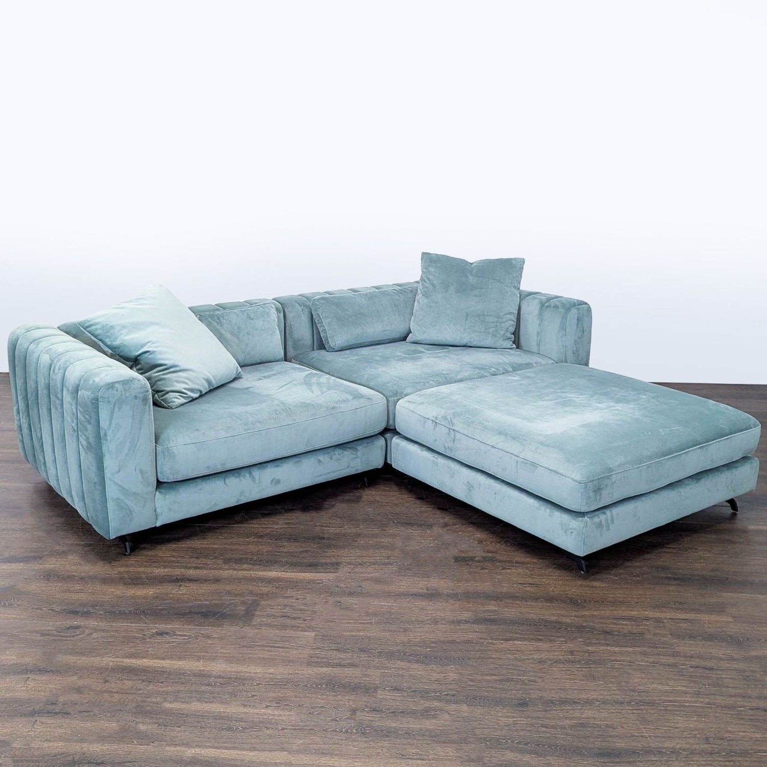 Rove Concepts Modern Light Blue Velvet Sectional - image-8