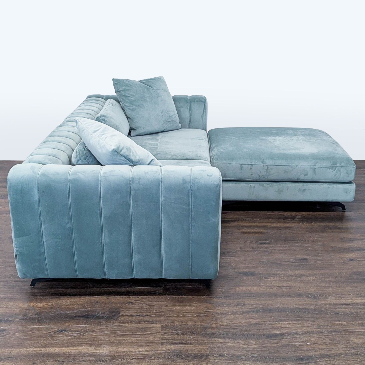 Rove Concepts Modern Light Blue Velvet Sectional - image-7