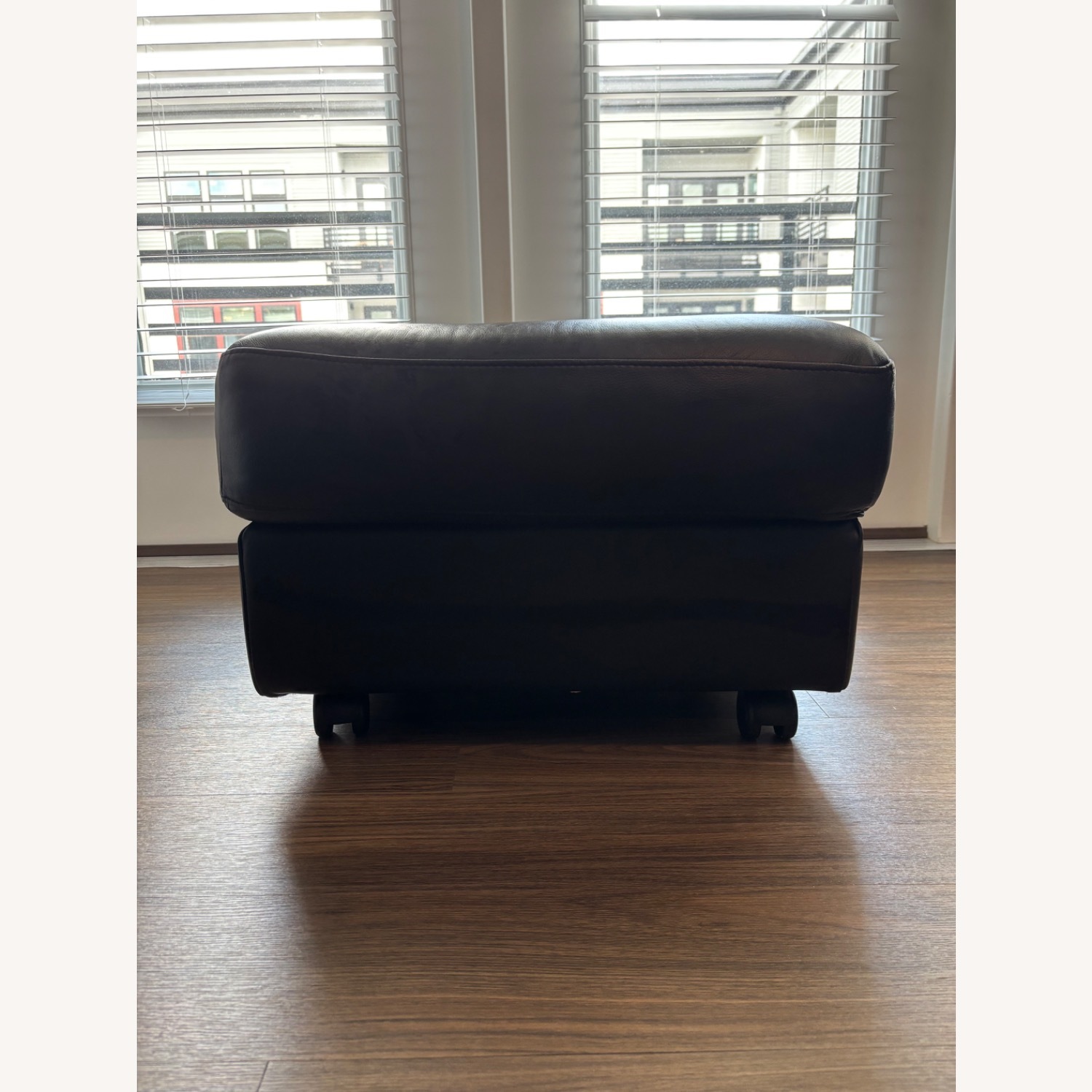 Italsofa Black Leather Loveseat + Rolling Ottoman - image-4