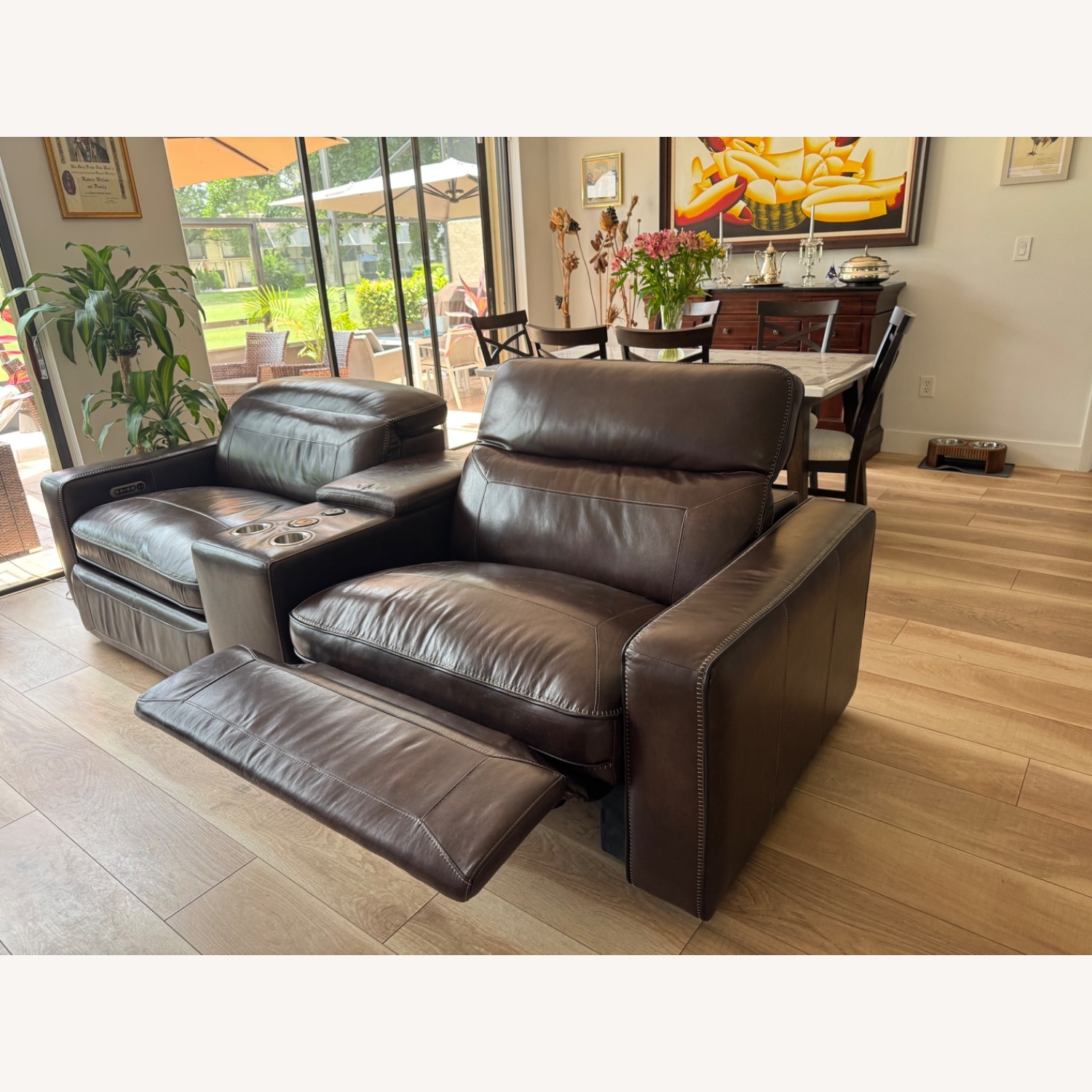 Dark Brown Leather 2 Piece Sectional - image-2