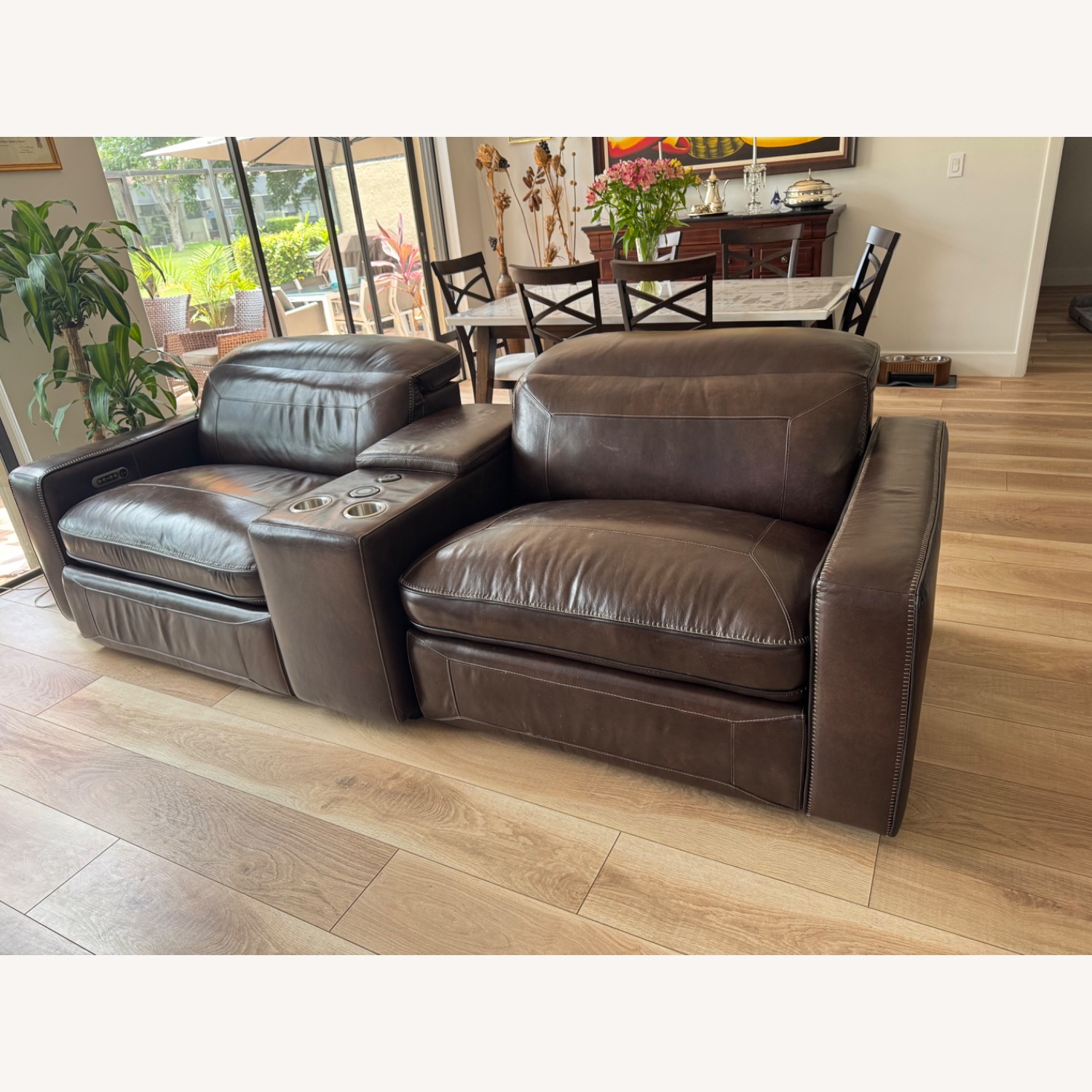 Dark Brown Leather 2 Piece Sectional - image-1
