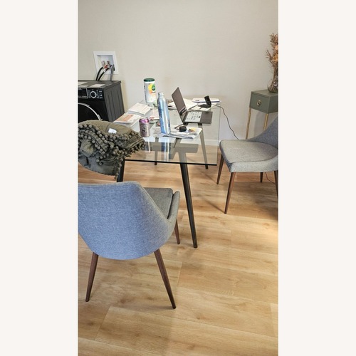 Used Glass Top Dining Table on Wood Base for sale on AptDeco