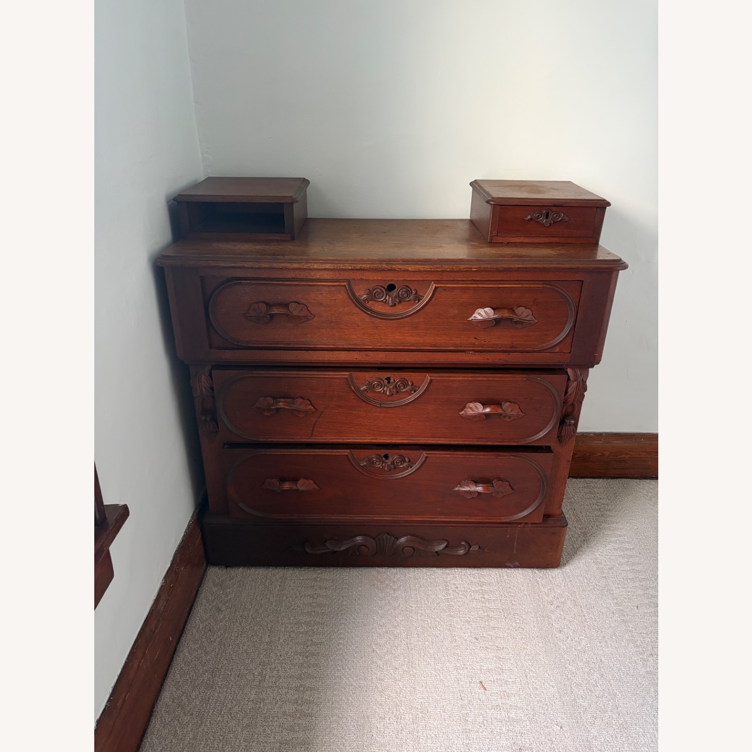 Vintage/Antique Dark Brown Wood Dresser - image-1