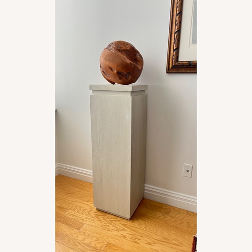 Used Wood Gallery Pedestal + Removable Teak Sculpture  for sale on AptDeco