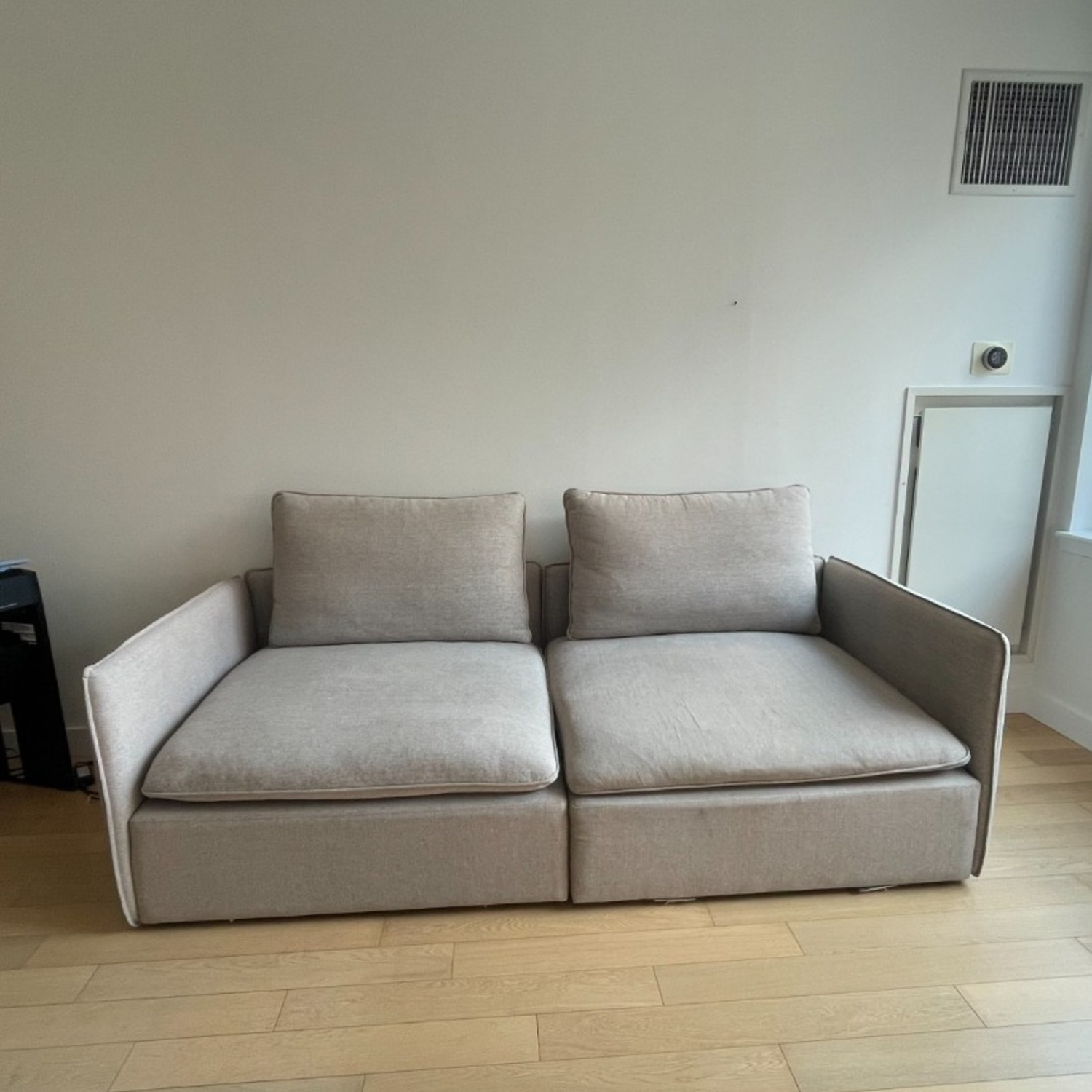 CB2 Light Gray Linen 3+ Seater Sofa - image-1