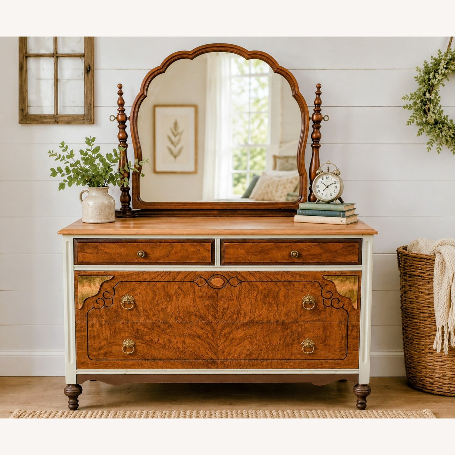 Vintage Walnut Designed Dresser and Mirror - image-2