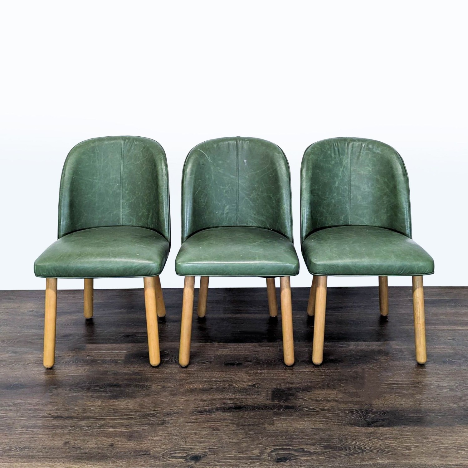 Set of 3 Leather Dining Chairs on Wood Legs - image-5