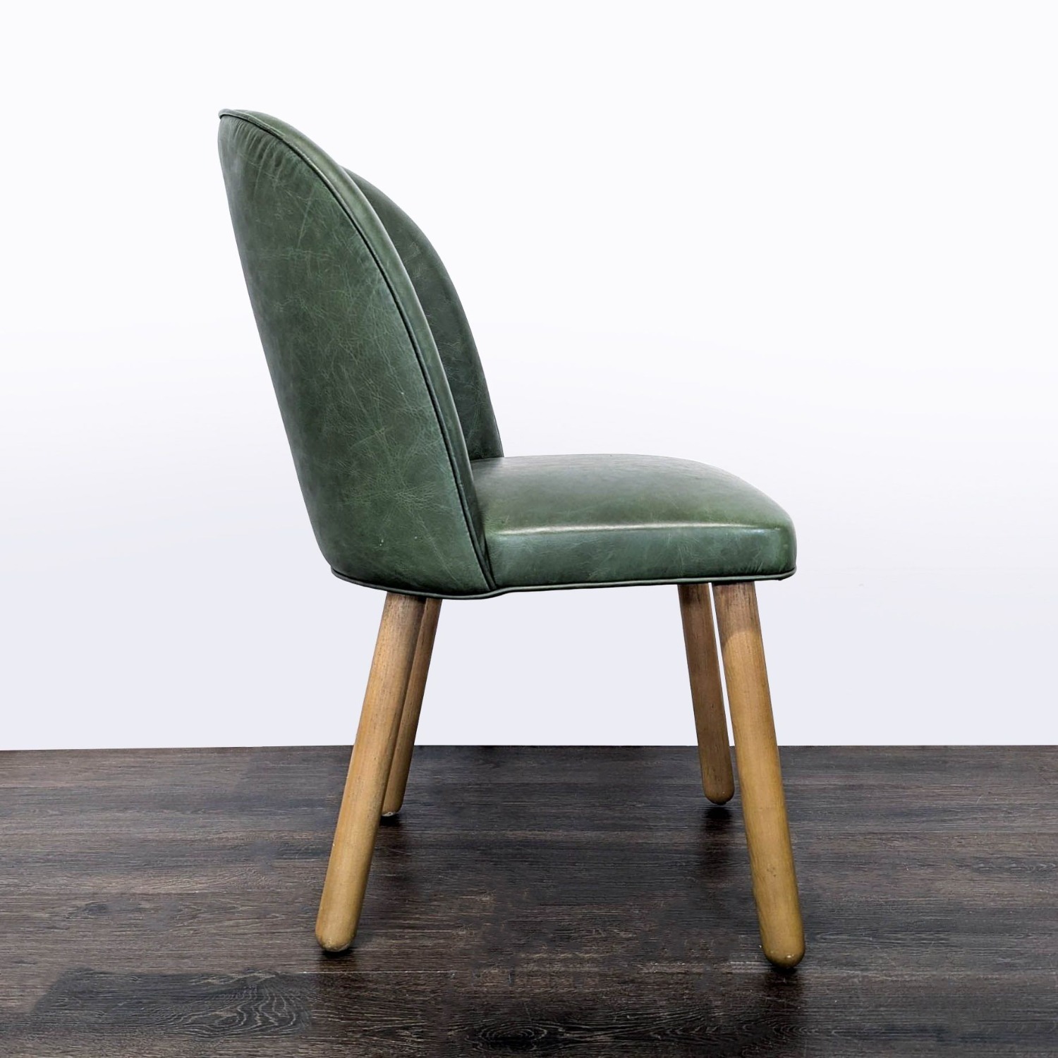 Set of 3 Leather Dining Chairs on Wood Legs - image-4