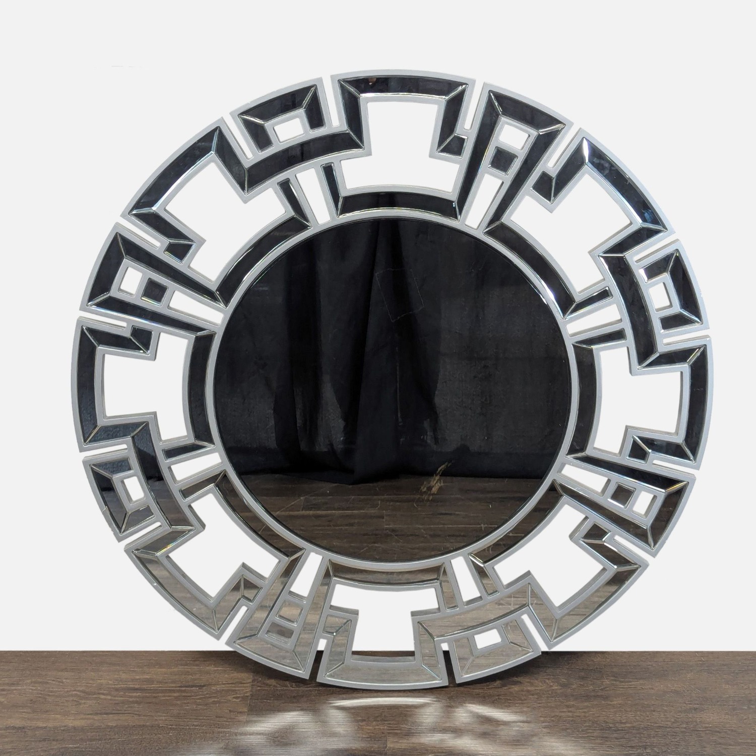 Wood and Beveled Glass Round Mirror	 - image-3