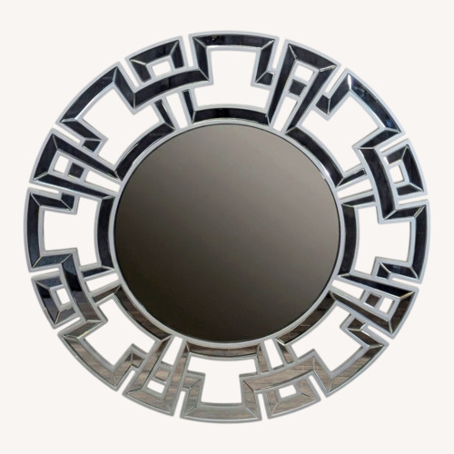 Used Wood and Beveled Glass Round Mirror	 for sale on AptDeco