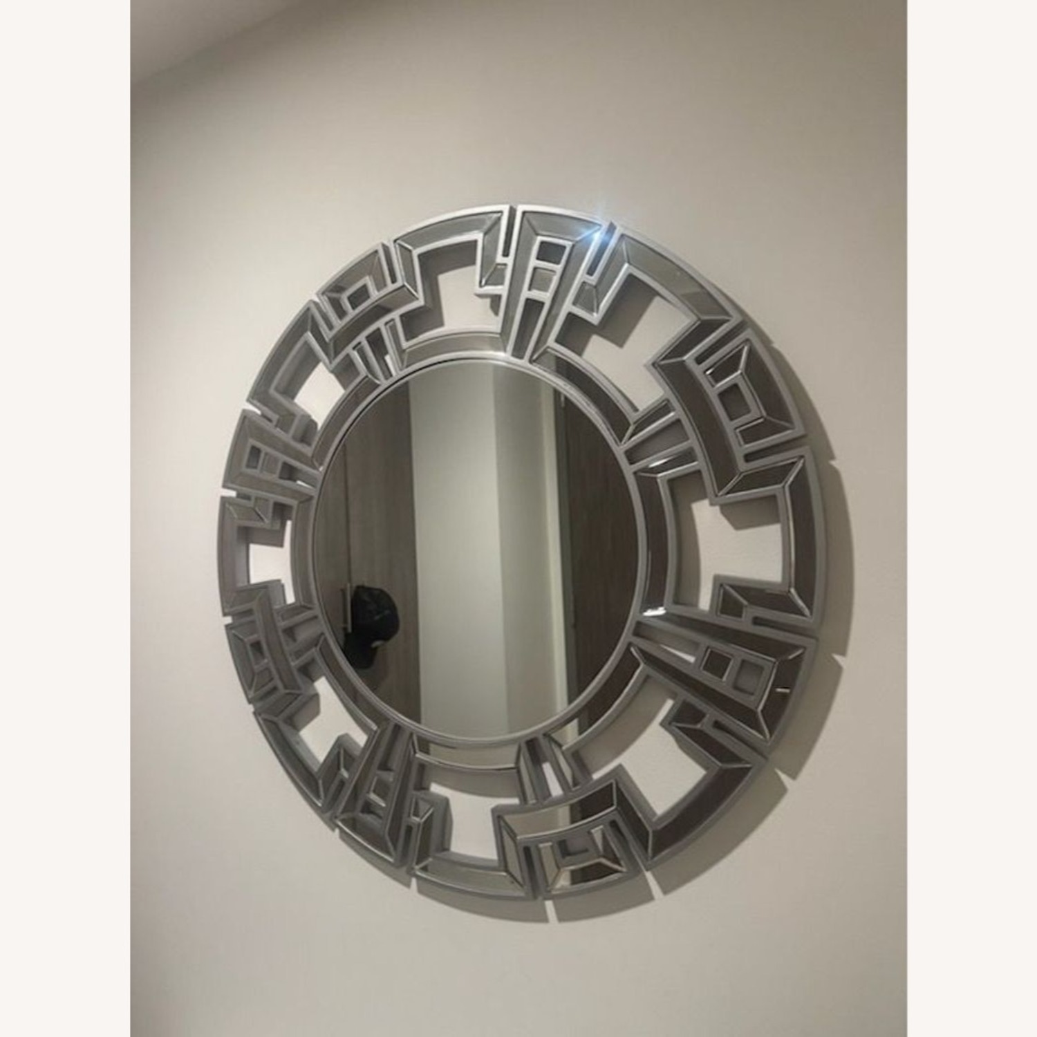 Wood and Beveled Glass Round Mirror	 - image-1