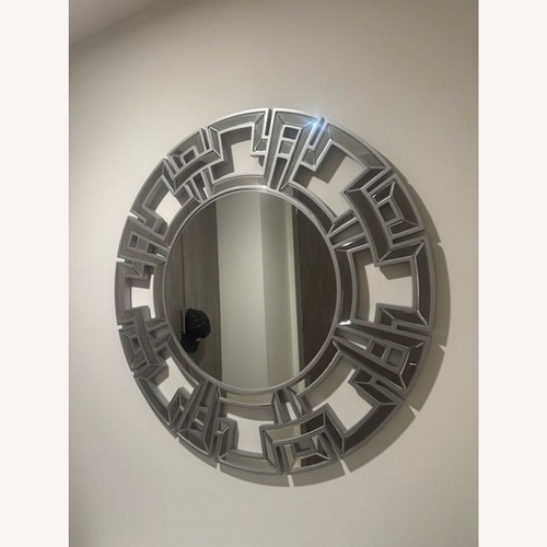 Used Wood and Beveled Glass Round Mirror for sale on AptDeco