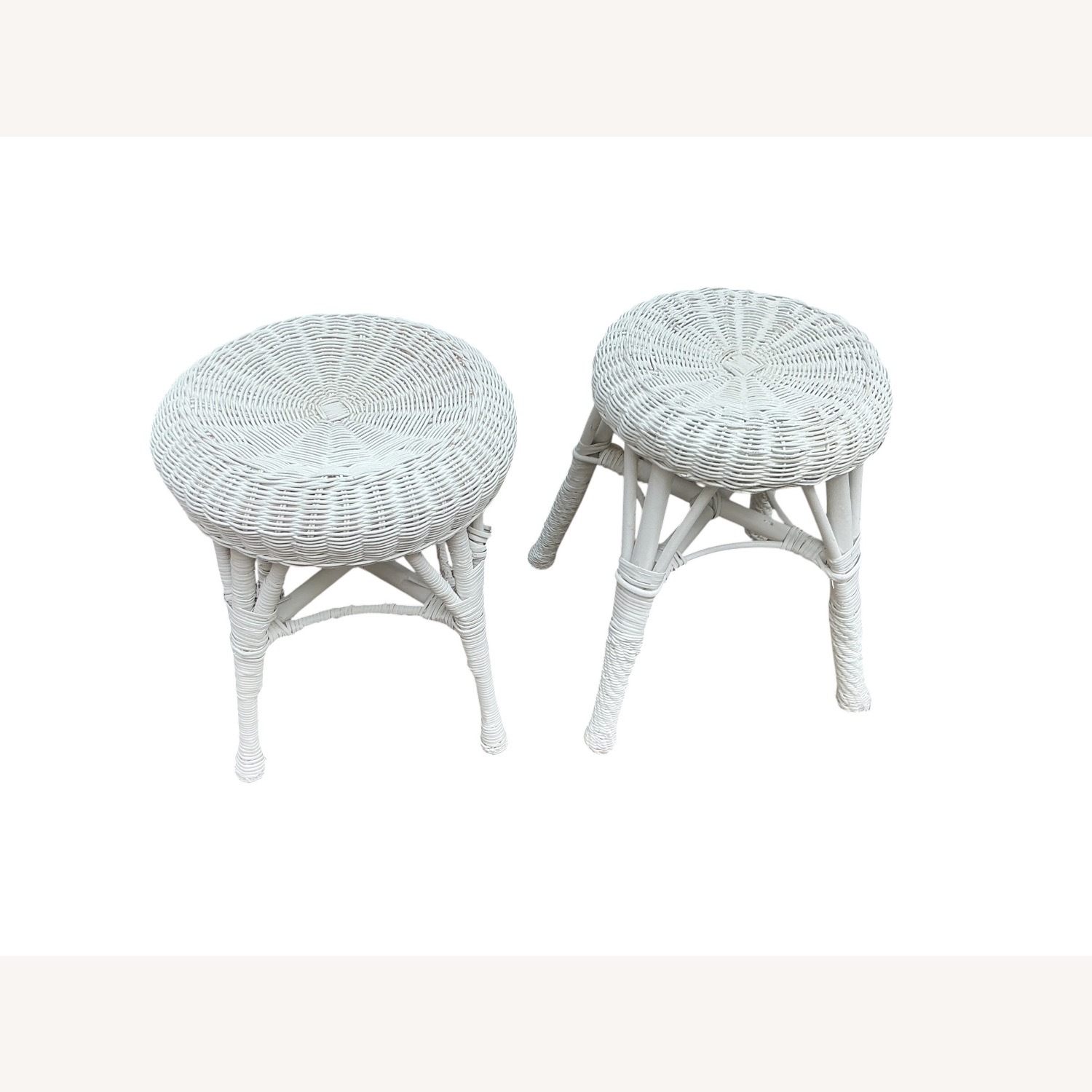 White Wicker Stool Mid-Century Boho Coastal - image-0