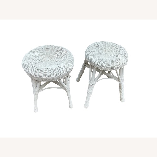 Used White Wicker Stool Mid-Century Boho Coastal for sale on AptDeco