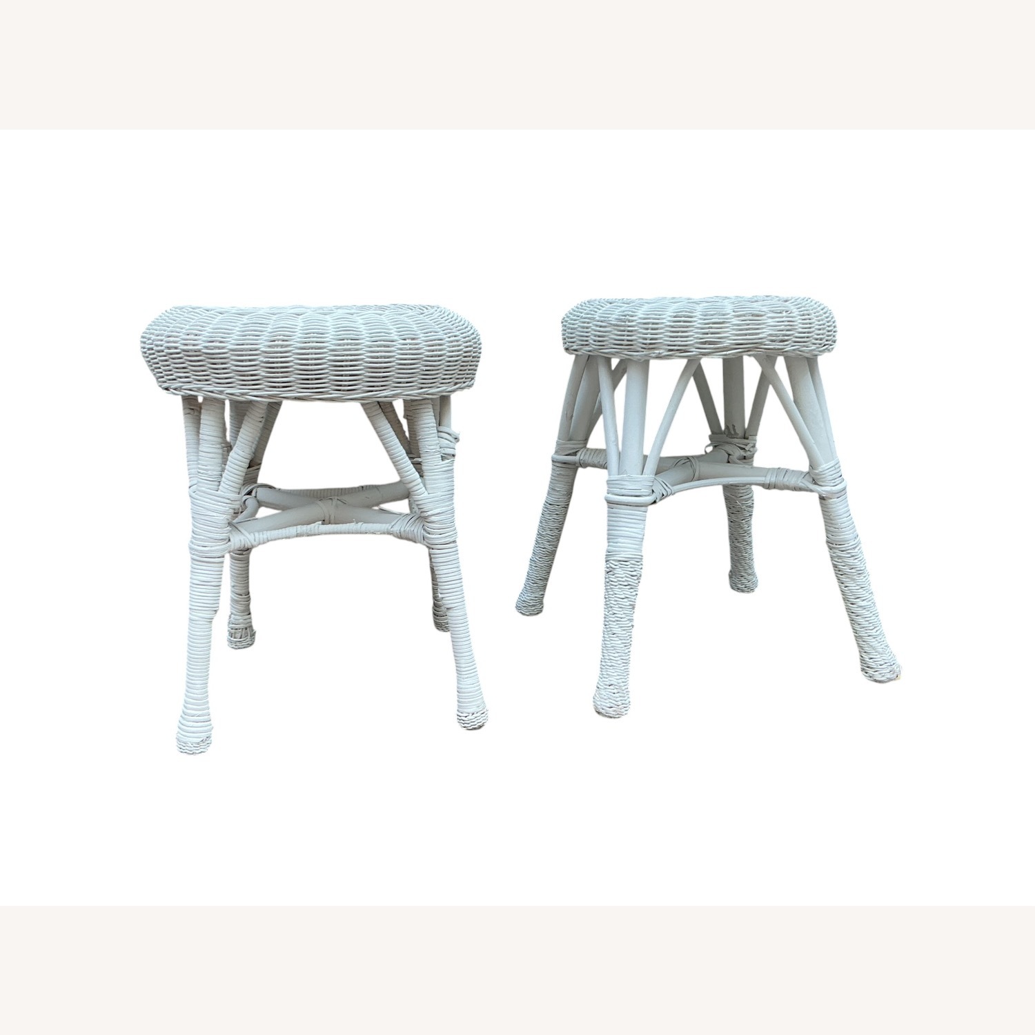White Wicker Stool Mid-Century Boho Coastal - image-2