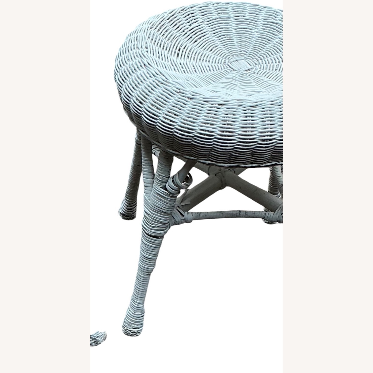 White Wicker Stool Mid-Century Boho Coastal - image-4