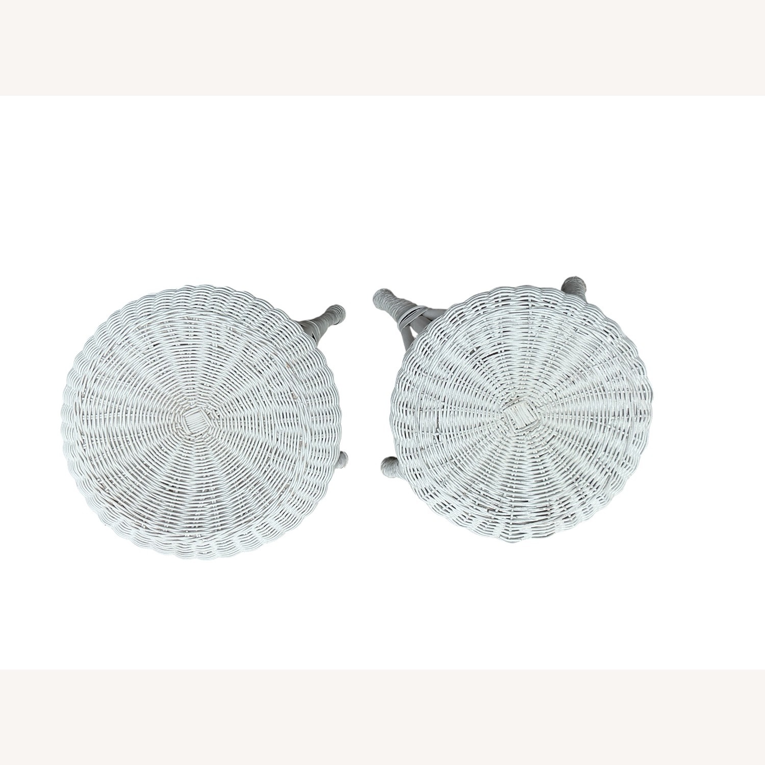 White Wicker Stool Mid-Century Boho Coastal - image-1