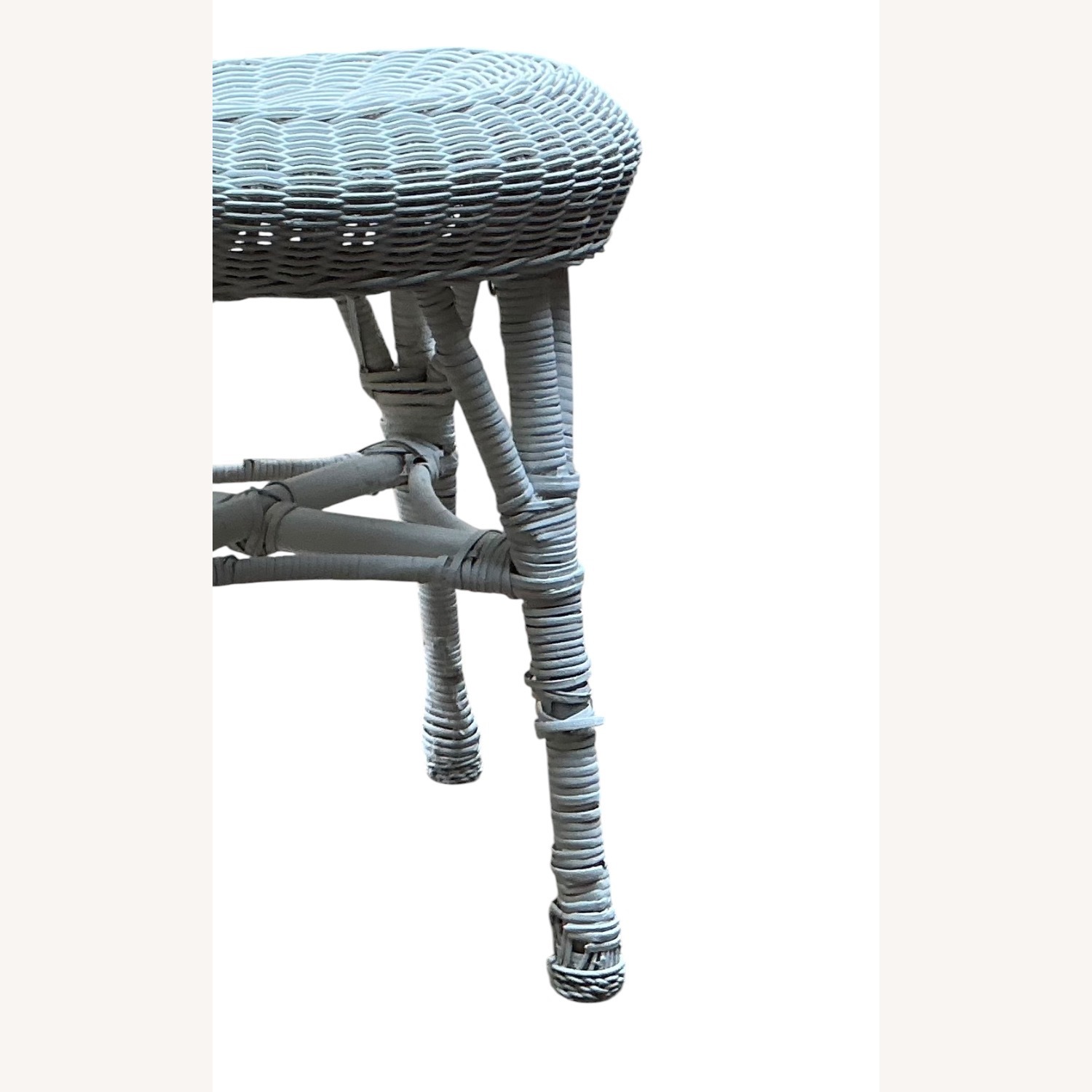 White Wicker Stool Mid-Century Boho Coastal - image-5