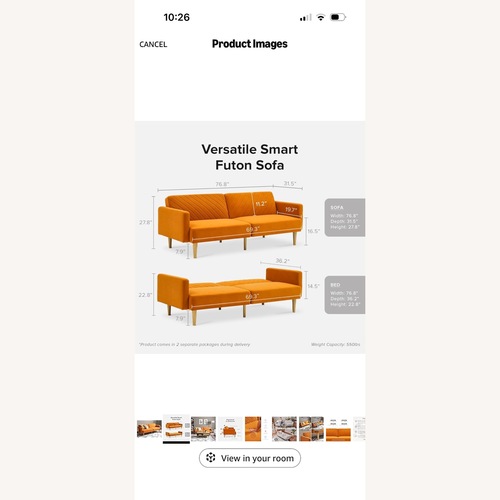 Used Amazon Orange Suede Futon for sale on AptDeco
